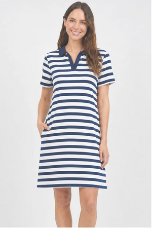 Polo Dress Stripe Navy/White