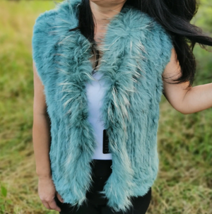 Classic Short Fur Vest Turquoise