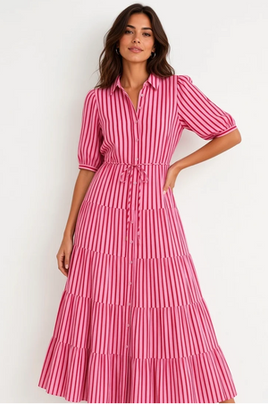 Jane Dress Red/Pink Stripe