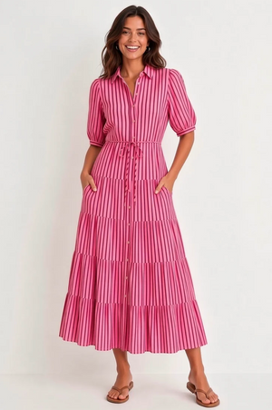 Jane Dress Red/Pink Stripe