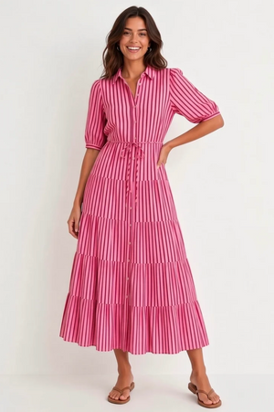Jane Dress Red/Pink Stripe