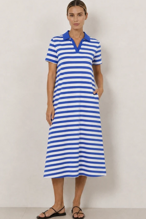 Polo Dress Stripe Marine/White