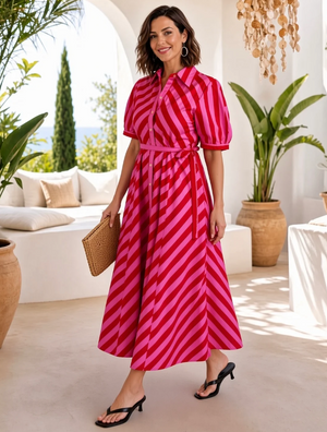 Anika Dress Red/Pink Stripe