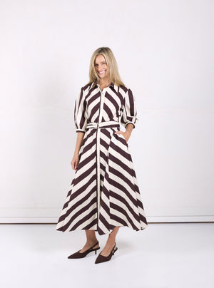 Bianca Dress Choc Stripe