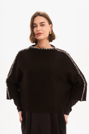 Contrast Stitch Knit Chocolate