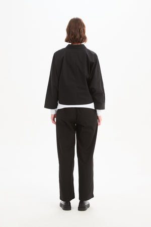 Wide Crop Poplin Overshirt Black