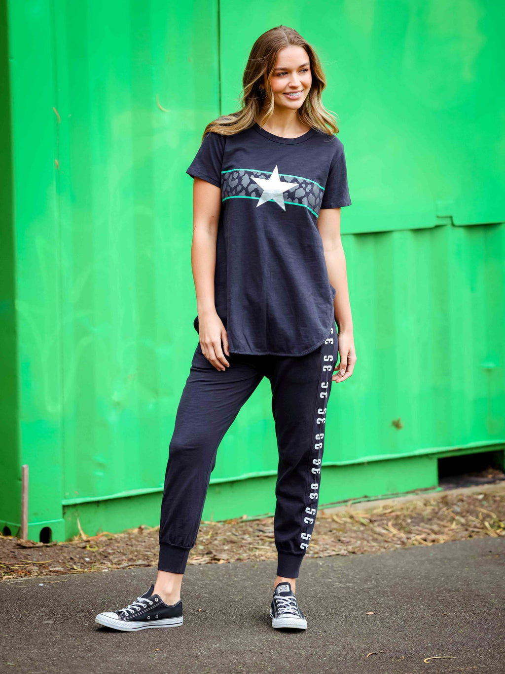 Star Sparkle Leopard Band Tee Ink