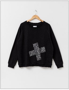 Black Silver Foil Cross Sweater