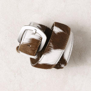 TAN AND WHITE COWHIDE BELT