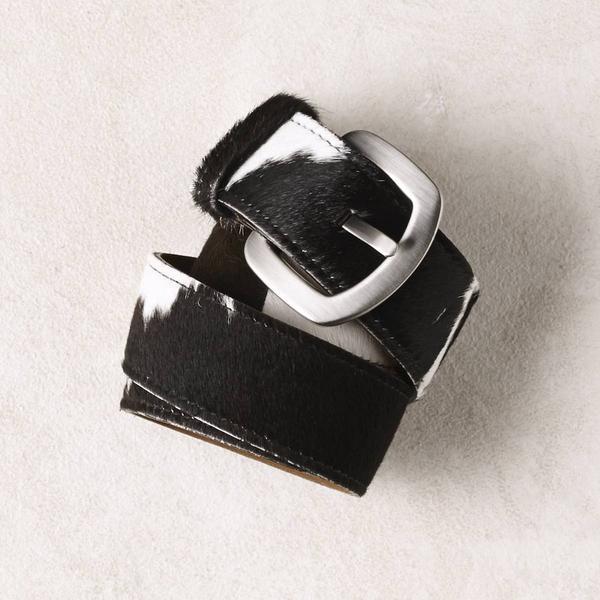 BLACK AND WHITE COWHIDE BELT